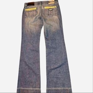 Q-Gene Fit & Flare Denim Jeans with Chartreuse Green Accents